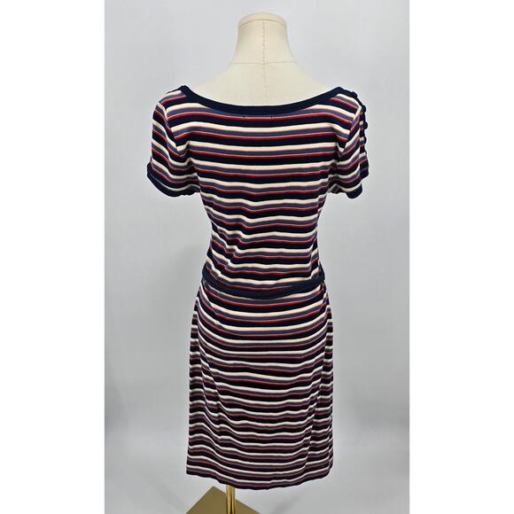 Y2K Lauren Jeans Co. Ralph Lauren Coastal Chic Striped Knit Dress Belted Navy - Picture 3 of 4